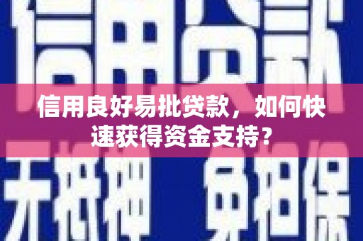 顺河信用良好易批贷款，如何快速获得资金支持？