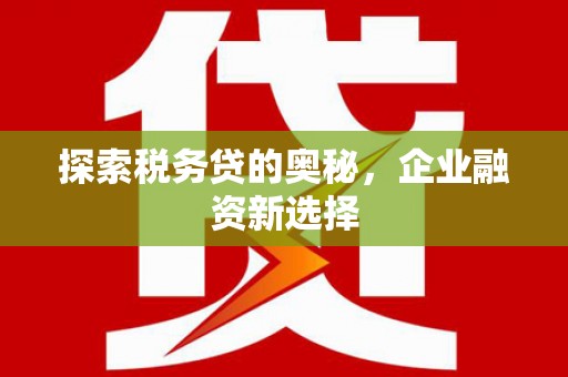 顺河探索税务贷的奥秘，企业融资新选择